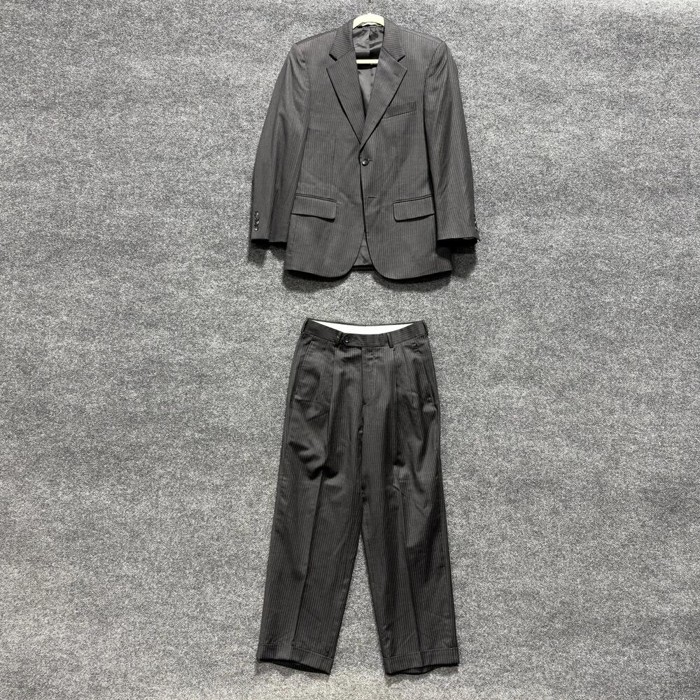 Jeffrey Banks Suit Mens 36S Gray Pinstripe Wool 2 Piece Jacket Pants Classic Fit